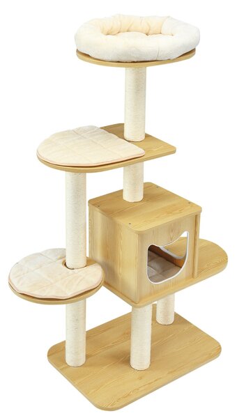 Costway Albero 135 cm per gatti con 4 livelli e tiragraffi resistenti, Torre con piattaforma e tappetini rimovibili