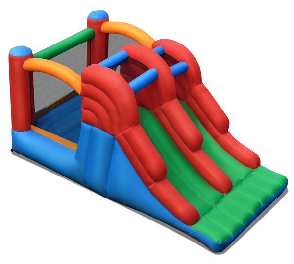 Costway Casa gonfiabile con doppio scivolo da interno ed esterno per bambini, Castello 3 in 1 con borsa di trasporto