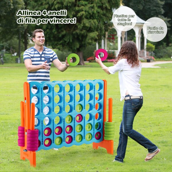 Costway Forza 4 gigante 104cm per bambini e adulti, Gioco da interno ed esterno con 42 pedine e barra Blu e arancione