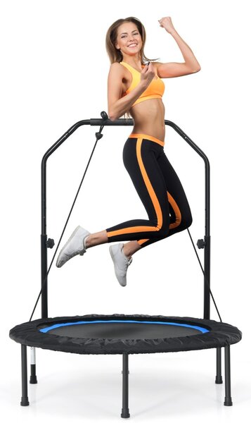 Costway Trampolino pieghevole 101 cm con 2 bande di resistenza, Trampolino con maniglia regolabile in altezza Nero e blu