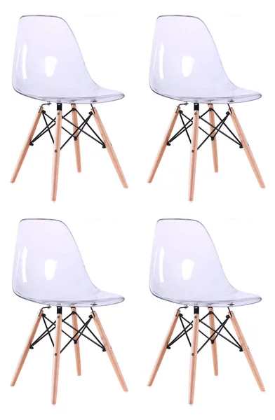 JULIETTE - sedia stile nordico trasparente con gambe in legno set da 4