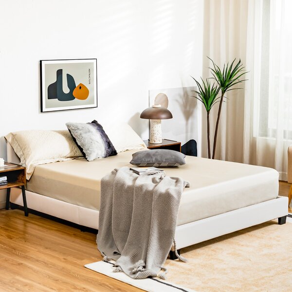 Costway Struttura moderna per letto matrimoniale con telecomando, Supporto a listoni di legno con luce LED multicolore