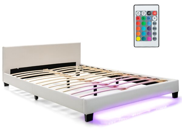 Costway Struttura moderna per letto matrimoniale con telecomando, Supporto a listoni di legno con luce LED multicolore