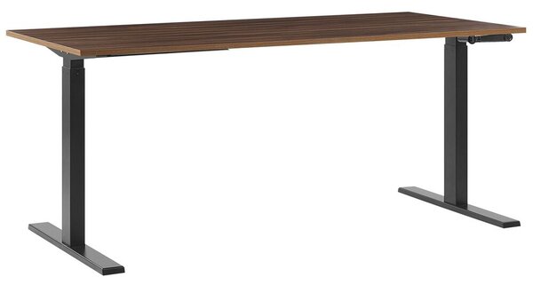 Scrivania regolabile manualmente Piano in legno scuro Struttura in acciaio verniciato a polvere Nero Sede e piedi 180 x 80 cm Beliani