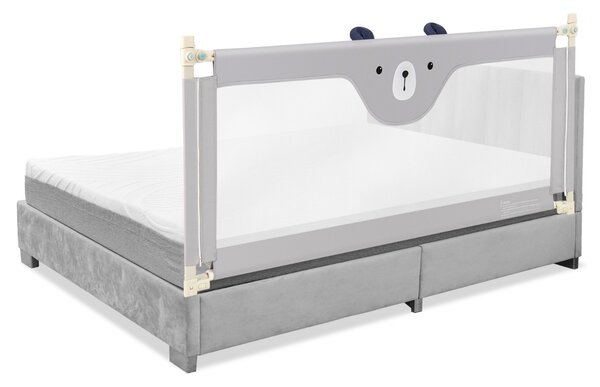 Costway Barriera 180cm pieghevole per letto per bambini, Sbarra con sollevamento e doppio blocco di sicurezza Grigio