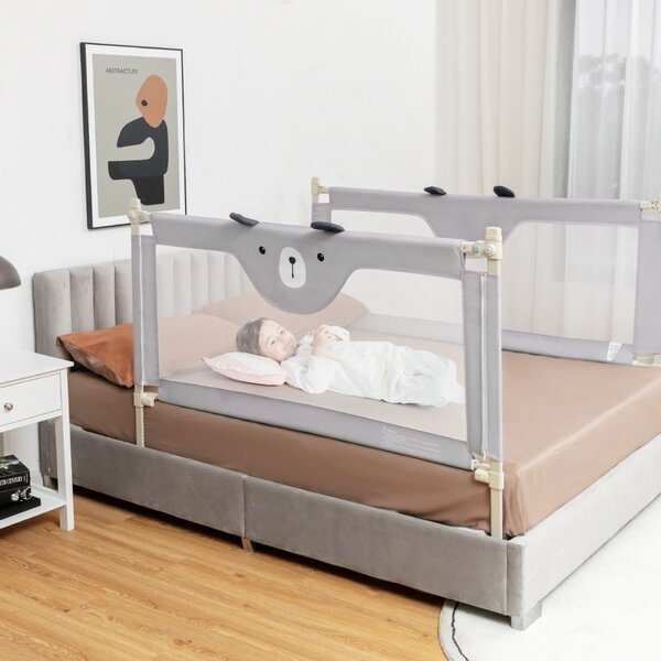 Costway Barriera 150cm pieghevole per letto per bambini, Sbarra con sollevamento e doppio blocco di sicurezza Grigio
