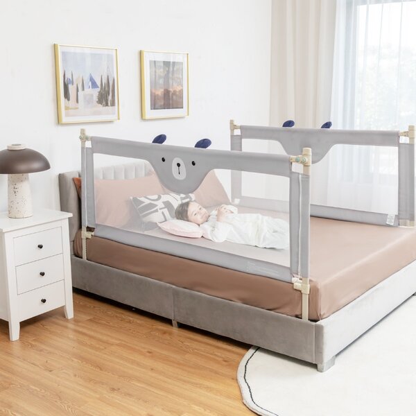 Costway Barriera 180cm pieghevole per letto per bambini, Sbarra con sollevamento e doppio blocco di sicurezza Grigio