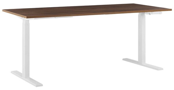 Scrivania regolabile manualmente Piano tavolo in legno scuro Struttura in acciaio verniciato a polvere bianco 180 x 80 cm Beliani