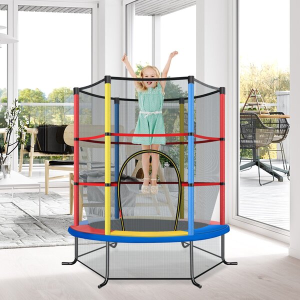Costway Tappeto elastico per bambini con rete di sicurezza in acciaio resistente, Tappeto elastico con struttura Colorato