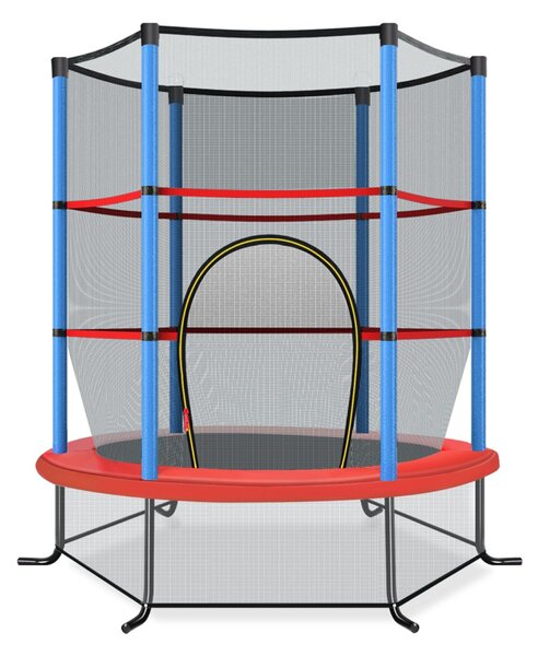 Costway Tappeto elastico per bambini con rete di sicurezza in acciaio resistente, Tappeto elastico con struttura Blu