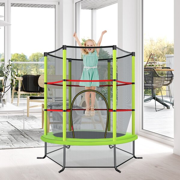 Costway Tappeto elastico per bambini con rete di sicurezza in acciaio resistente, Tappeto elastico con struttura Verde