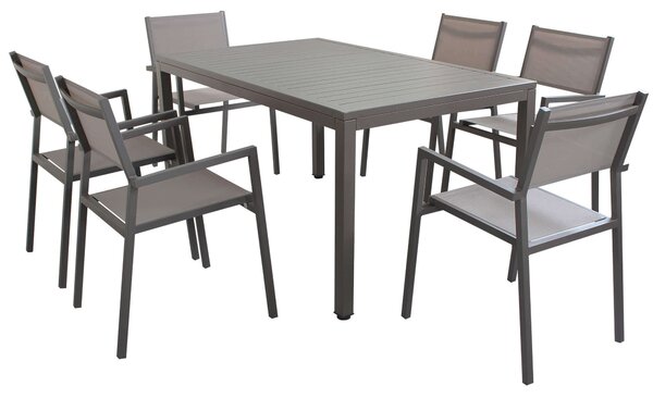 OMEN - set tavolo da giardino 150x90 compreso di 6 poltrone in alluminio