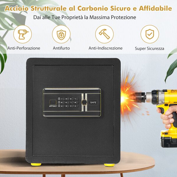 Costway Cassetta di sicurezza con tastierino numerico digitale, Cassaforte in acciaio con chiavi e sistema di allarme