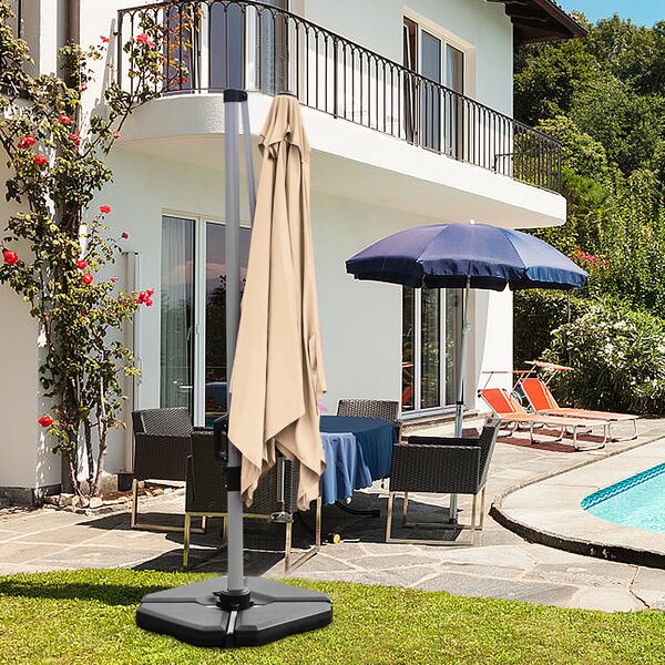 Costway Set 4 pezzi base per ombrellone con maniglie concave, Base di plastica riempibile con acqua e sabbia Nero