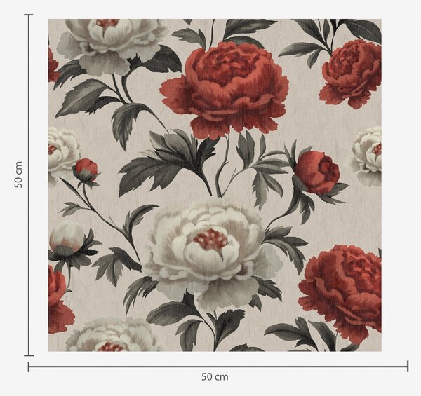 Carta da parati Peonie in stile retrò su sfondo beige, Parati fiori e piante classici, a00107 : Uwalls.it