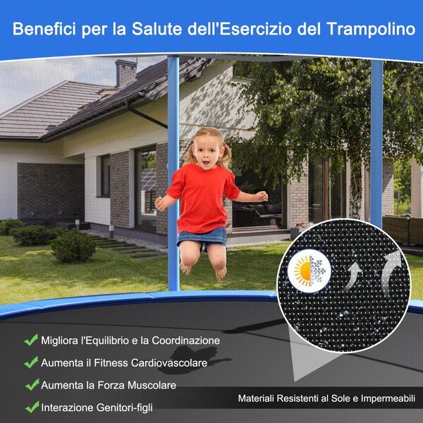 Costway Tappeto elastico da esterno 244cm per bambini e adulti, Tappeto elastico per saltare con rete di sicurezza