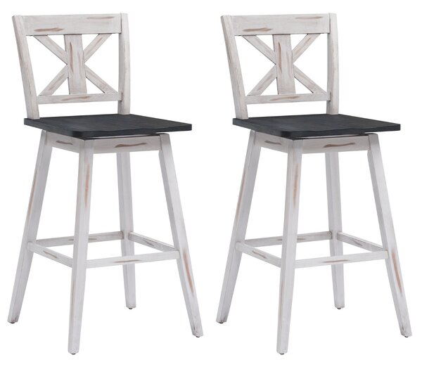 Costway Set di 2 sgabelli da bar 109 cm con sedile girevole a 360°, Sedie da bar in legno di gomma per casa e pub Bianco
