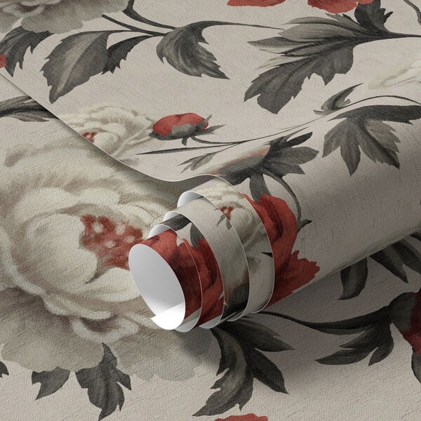 Carta da parati Peonie in stile retrò su sfondo beige, Parati fiori e piante classici, a00107 : Uwalls.it