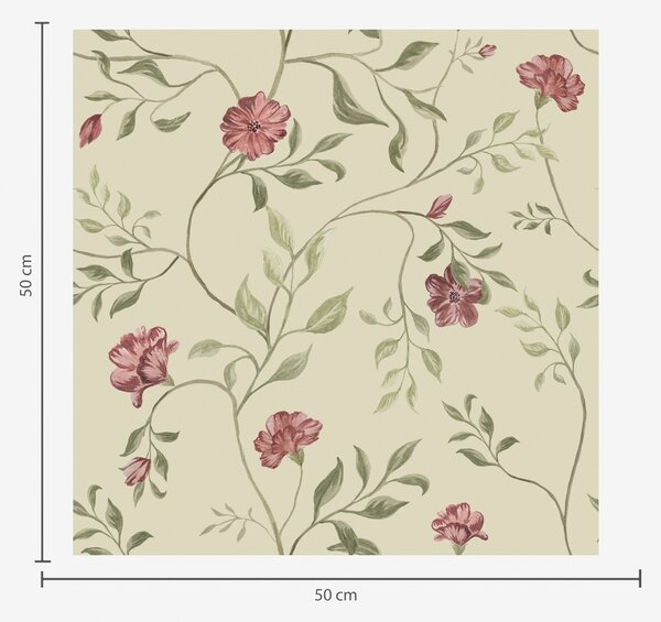Carta da parati Fiori e boccioli rossi su sfondo chiaro, Parati classici in stile inglese, a00114 : Uwalls.it