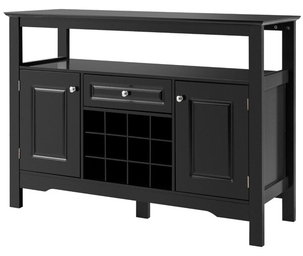 Costway Credenza per cucina con porta bottiglie di vino a forma incrociata, Mobile da cucina con mensola aperta Nero