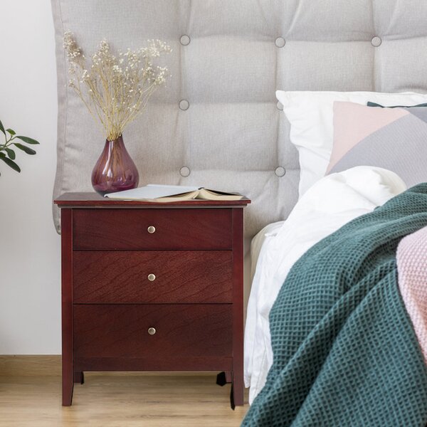 Costway Comodino moderno di legno con 3 cassetti e maniglie, Tavolino multiuso per casa salone camera da letto Marrone