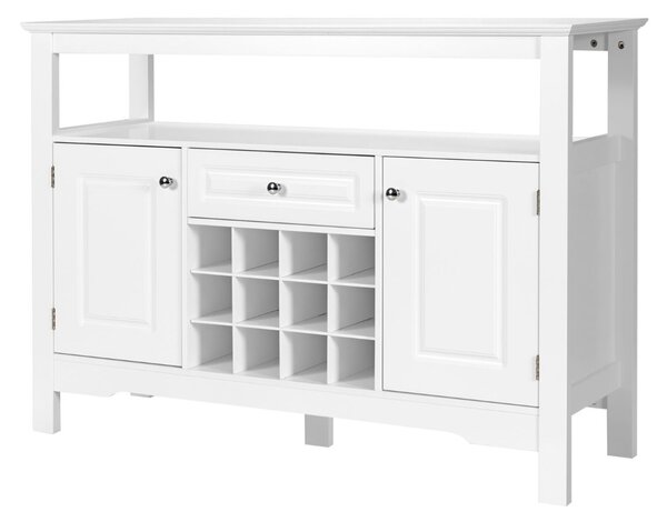 Costway Credenza per cucina con porta bottiglie di vino a forma incrociata, Mobile da cucina con mensola aperta Bianco