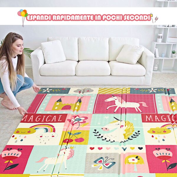 Costway Tappetino da gioco pieghevole per bambini, Tappetino reversibile per gattonare