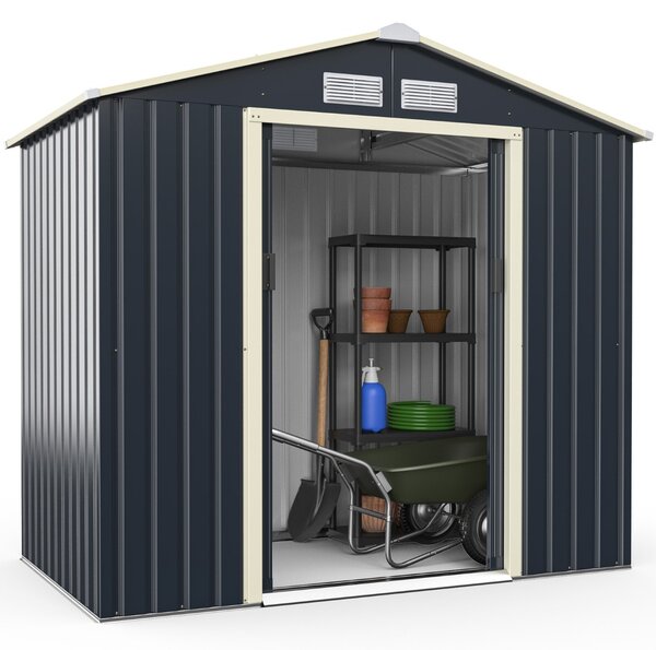 Costway Capanno degli attrezzi di metallo con 4 sfiati e ante singole scorrevoli, Casetta da giardino 213x127x195cm