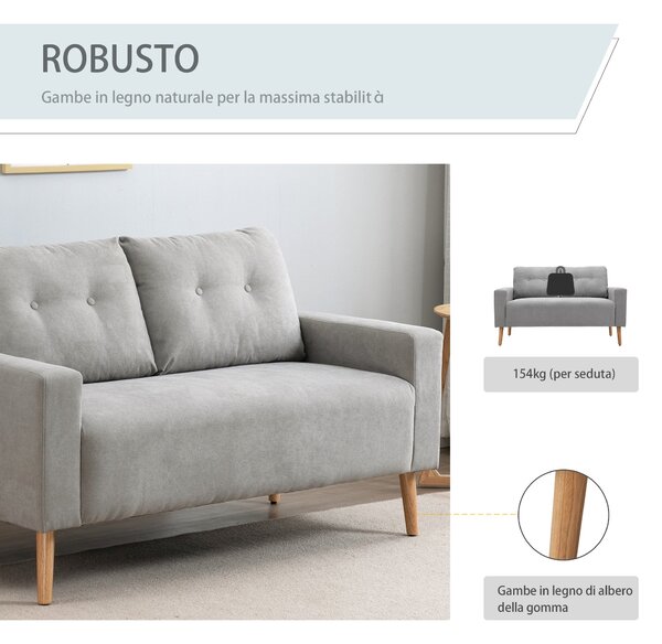 HOMCOM Divano 2 Posti Compatto Design Moderno Stile Nordico, Schienale Trapuntato, Colore Grigio|Aosom