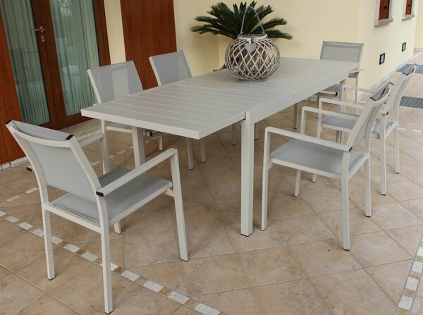 DEXTER - set tavolo in alluminio cm 160/240 x 90 x 75 h con 4 poltrone Venus