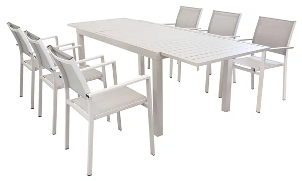 DEXTER - set tavolo in alluminio cm 160/240 x 90 x 75 h con 6 poltrone Venus