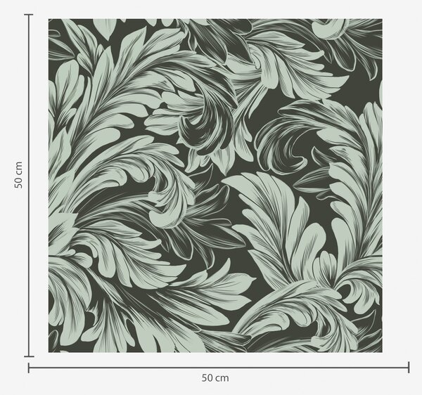 Carta da parati Sfondo verde scuro con riccioli di menta, Parati fiori e piante classici, a00135v4 : Uwalls.it