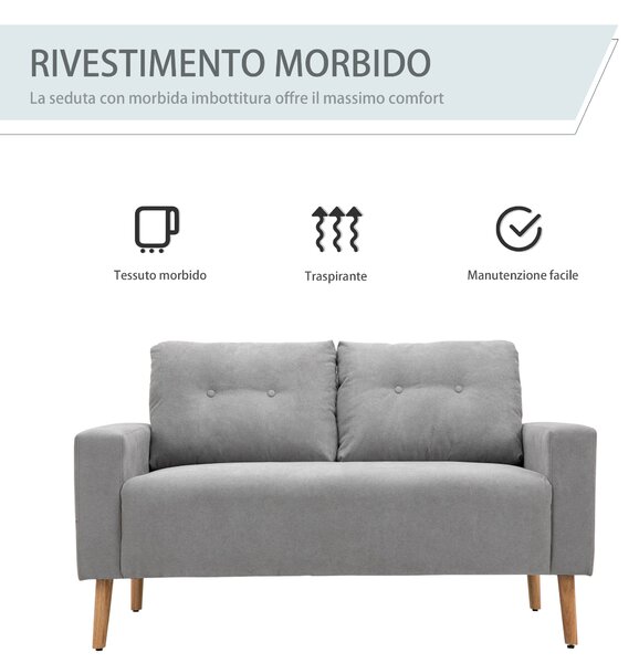 HOMCOM Divano 2 Posti Compatto Design Moderno Stile Nordico, Schienale Trapuntato, Colore Grigio|Aosom