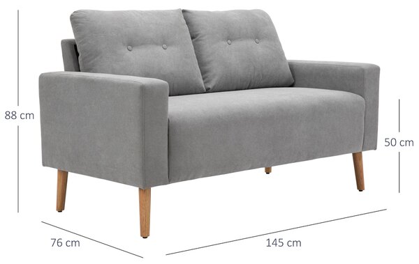 HOMCOM Divano 2 Posti Compatto Design Moderno Stile Nordico, Schienale Trapuntato, Colore Grigio|Aosom