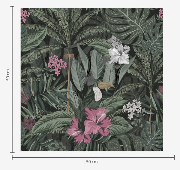Carta da parati Foglie e uccelli tropicali su sfondo scuro, Parati fiori e piante classici, a00140 : Uwalls.it