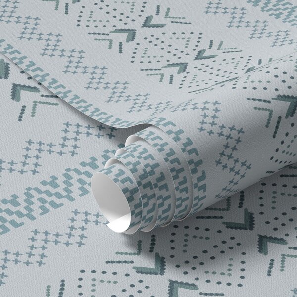 Carta da parati Geometria con ricamo ucraino su sfondo blu, Parati astratta classici, a00139 : Uwalls.it