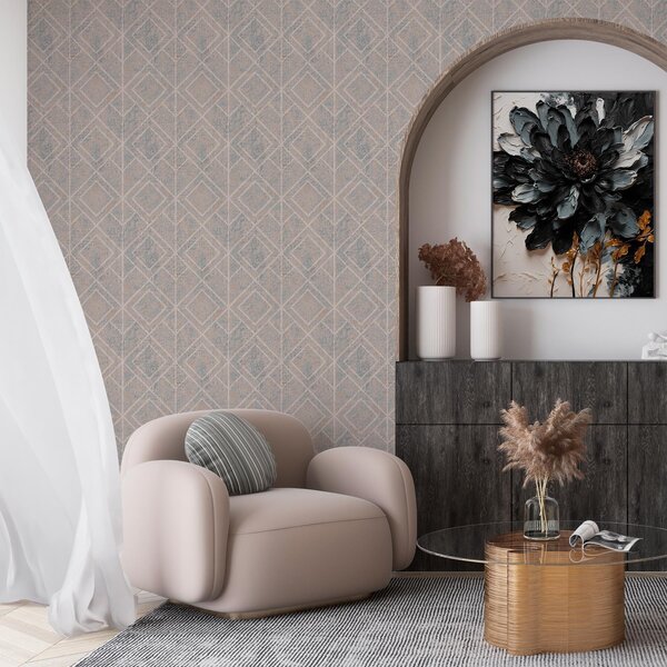 Carta da parati Diamanti classici nei colori blu e beige, Parati astratta classici, a00141v2 : Uwalls.it