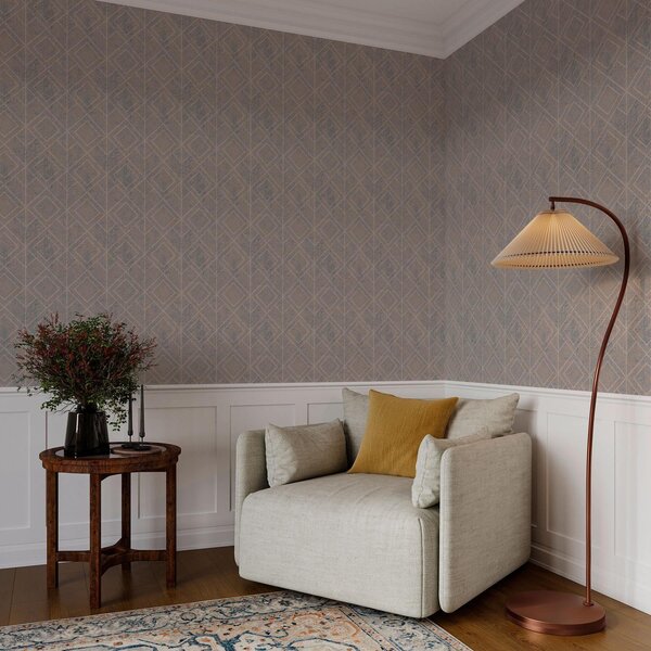 Carta da parati Diamanti classici nei colori blu e beige, Parati astratta classici, a00141v2 : Uwalls.it