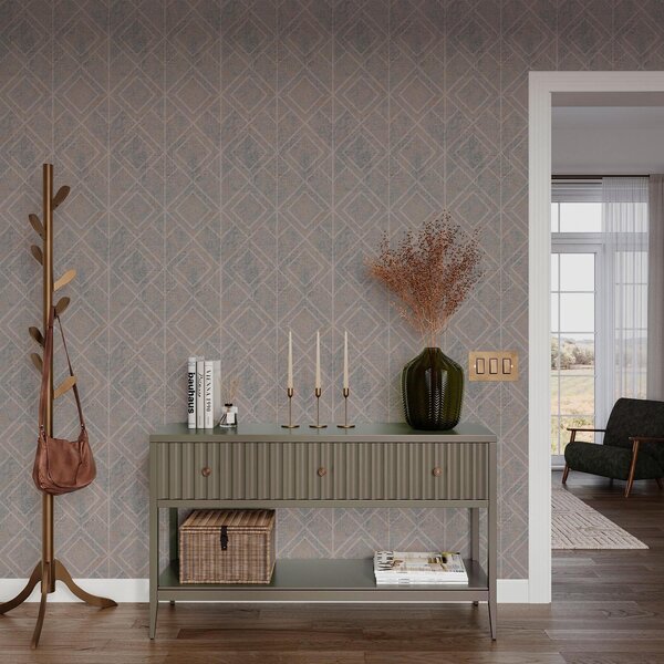 Carta da parati Diamanti classici nei colori blu e beige, Parati astratta classici, a00141v2 : Uwalls.it