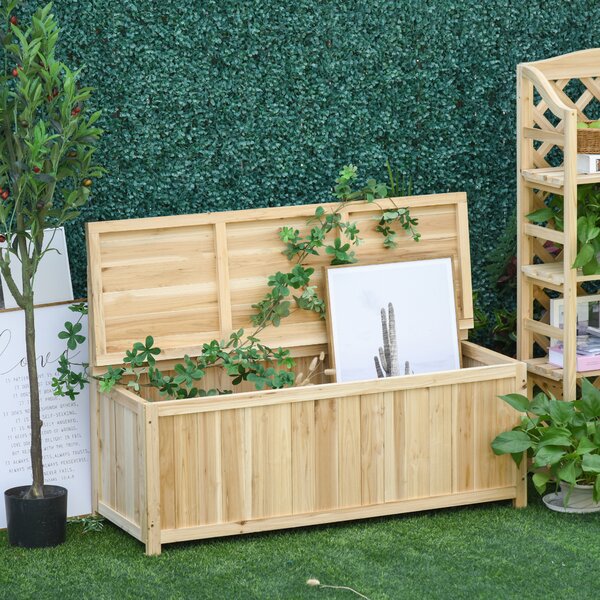 Outsunny Panca Contenitore da Esterno in Legno di Abete Naturale con Schienale per Giardino e Terrazza, 115x45x75cm|Aosom