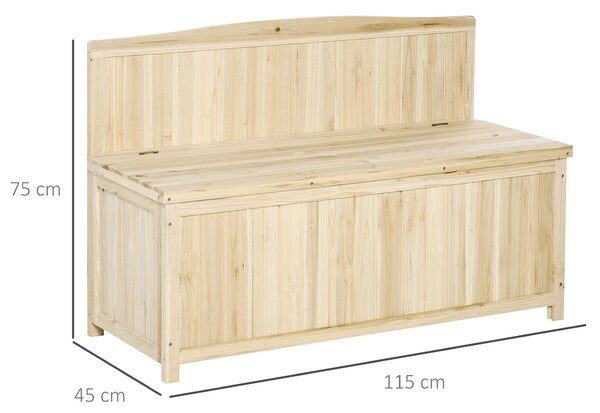 Outsunny Panca Contenitore da Esterno in Legno di Abete Naturale con Schienale per Giardino e Terrazza, 115x45x75cm|Aosom