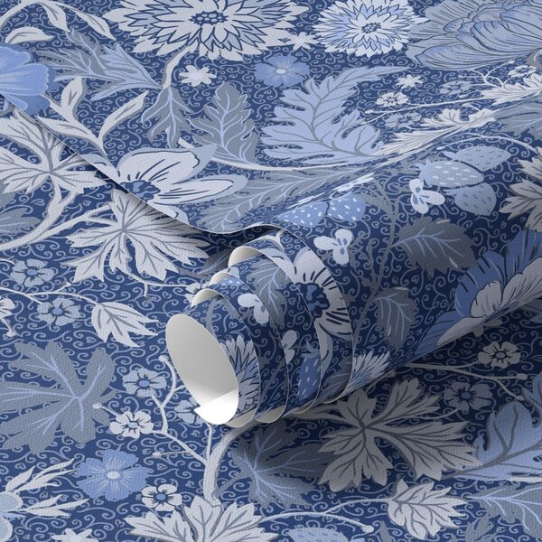 Carta da parati Stampa botanica blu in stile vintage, Parati classici in stile inglese, a00145v2 : Uwalls.it