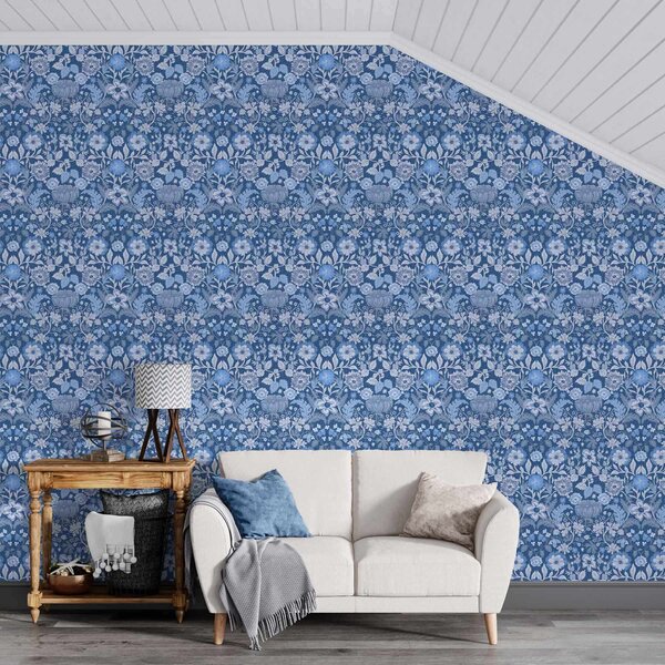 Carta da parati Stampa botanica blu in stile vintage, Parati classici in stile inglese, a00145v2 : Uwalls.it