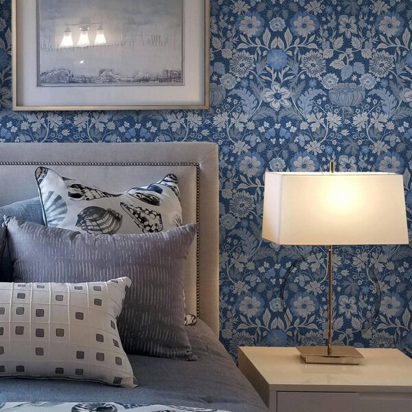 Carta da parati Stampa botanica blu in stile vintage, Parati classici in stile inglese, a00145v2 : Uwalls.it