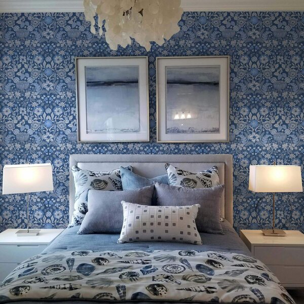Carta da parati Stampa botanica blu in stile vintage, Parati classici in stile inglese, a00145v2 : Uwalls.it