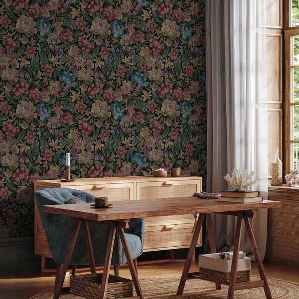 Carta da parati Struttura ad arazzo con fiori colorati, Parati fiori e piante classici, a00146 : Uwalls.it