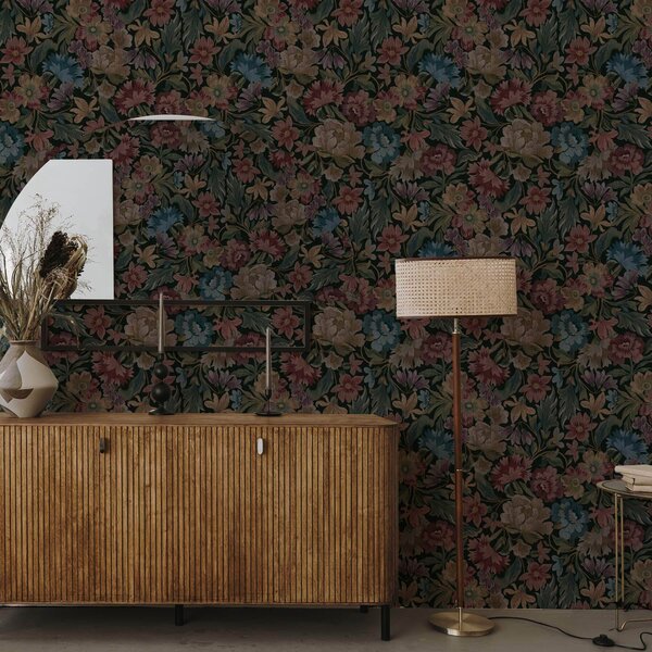 Carta da parati Struttura ad arazzo con fiori colorati, Parati fiori e piante classici, a00146 : Uwalls.it
