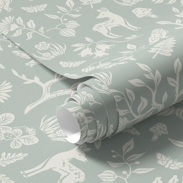 Carta da parati Animali e piante scandinave su uno sfondo color menta, Parati animali classici, Parati classici Animali Cervi, a00149 : Uwalls.it