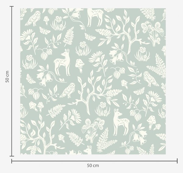 Carta da parati Animali e piante scandinave su uno sfondo color menta, Parati animali classici, Parati classici Animali Cervi, a00149 : Uwalls.it