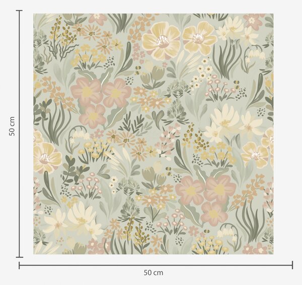 Carta da parati Composizione primaverile dai colori tenui e verdi, Parati fiori e piante classici, a00154v2 : Uwalls.it